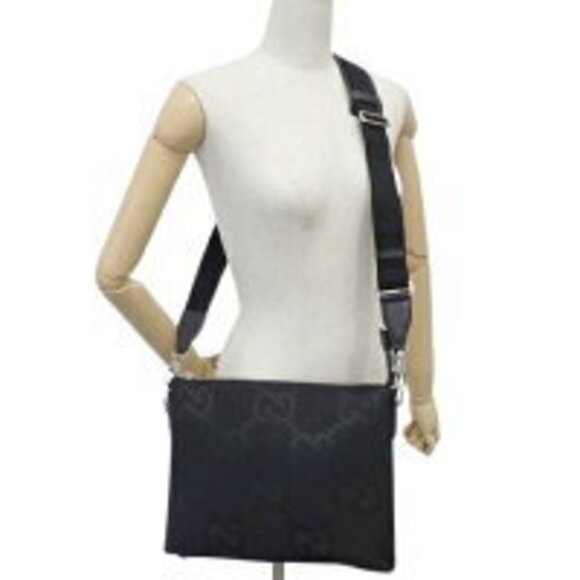 Gucci Jumbo GG Messenger Bag Crossbody Clutch Canvas Black - Picture 3 of 7